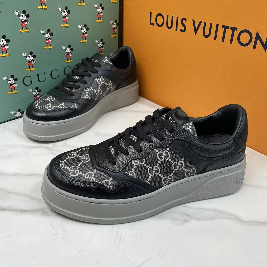 GUCCI/古驰黑色老花休闲百搭时尚厚底饼干鞋 40.5码/全新未使用