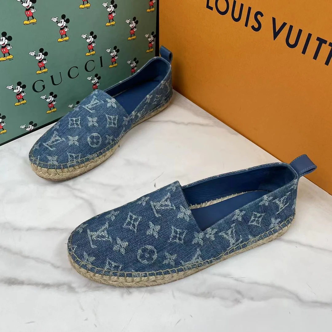 LouisVuitton/路易威登蓝色牛仔蓝老花渔夫鞋一脚蹬/欧码39/95新