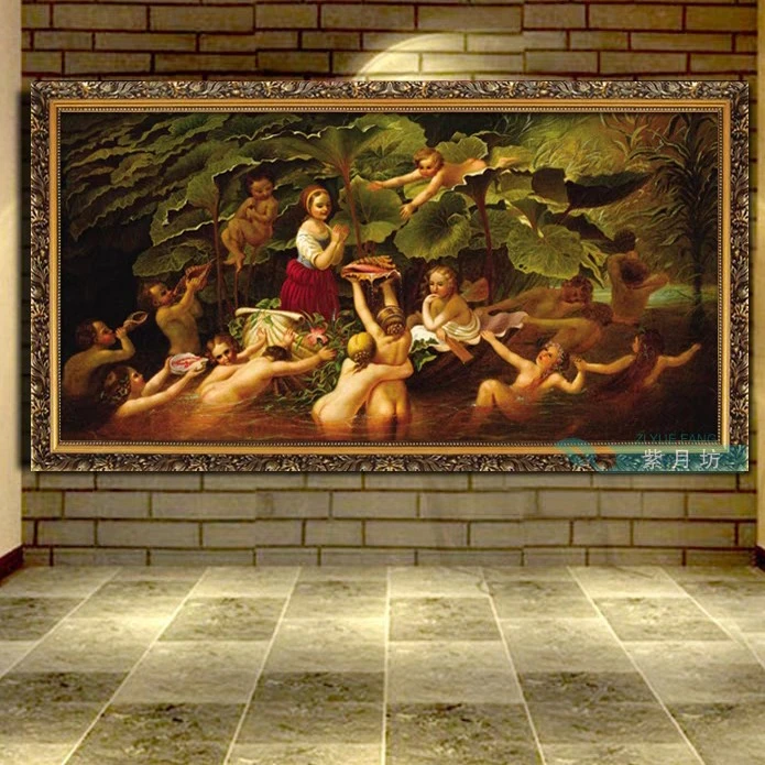 DMC十字绣大气挂画温馨客厅十字绣-财姐专属经典油画黄金童真