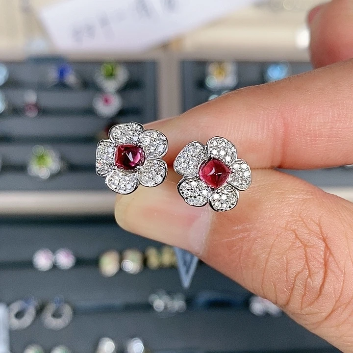 碧玺耳饰银S925镶嵌耳钉