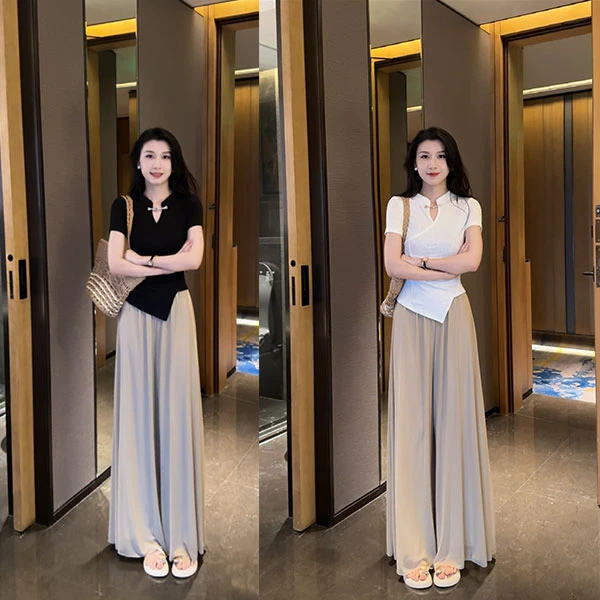 2024新款显瘦夏季不规则复古上衣+裙裤套装