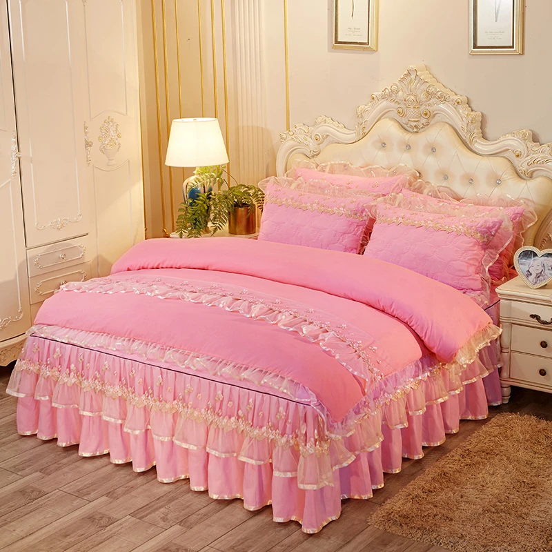 韩版公主风网红床裙款四件套夹棉床罩4件套双人被套床套四季通用