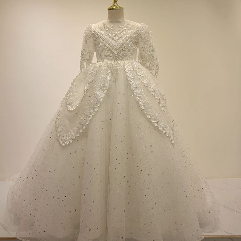 女童公主裙生日白纱花童小女孩婚礼礼服钢琴演奏主持人儿童演出服