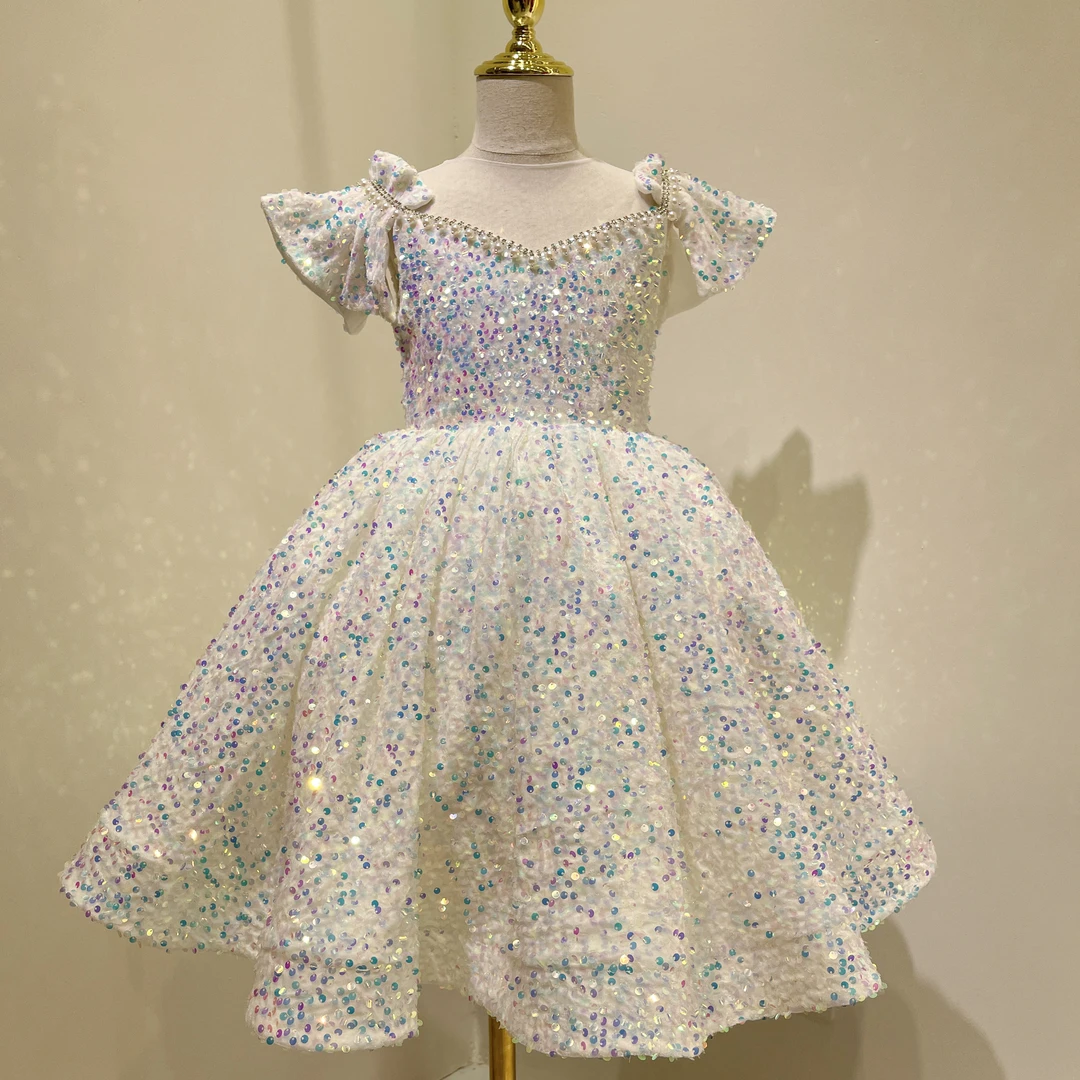 儿童短款亮片女童礼服演出服公主裙花童婚纱生日钢琴演出主持夏季