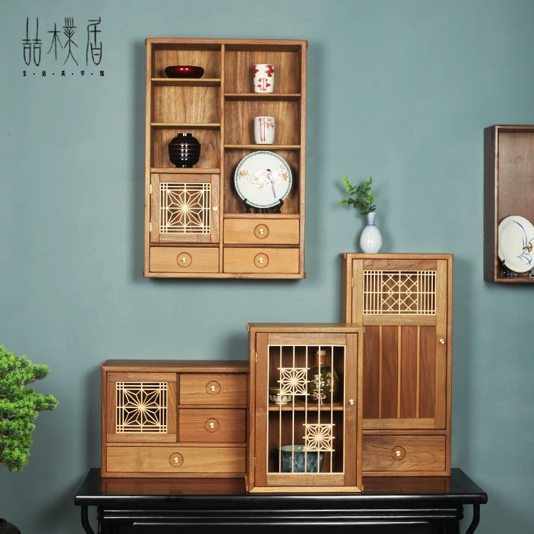 喆朴居 缅甸老柚木 新中式 组子格工艺 茶具柜 收纳柜 组合套装