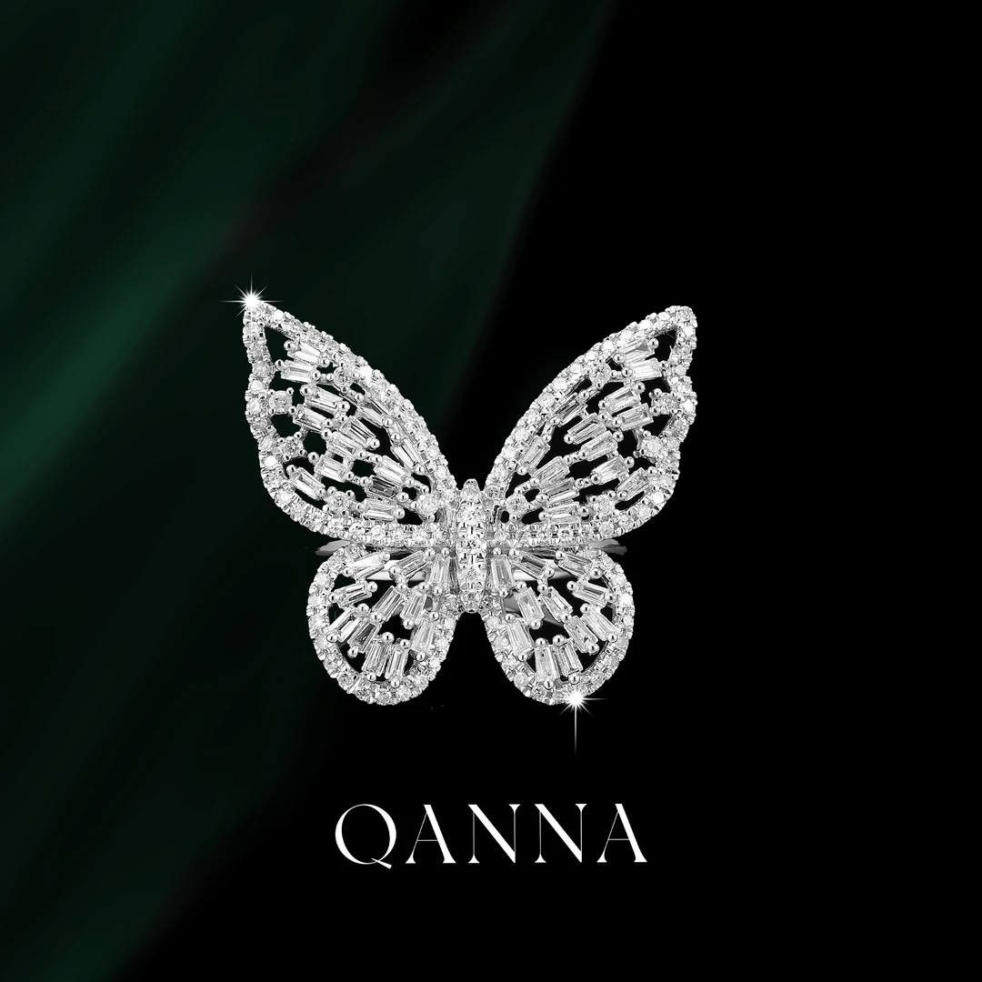 QANNA【90分 大蝴蝶戒指】18K金女王气质款钻石戒指AF