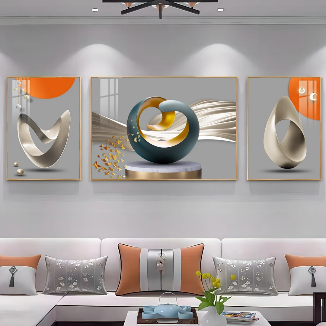 现代简约客厅装饰画高档晶瓷镶钻沙发背景墙挂画轻奢客厅三联壁画