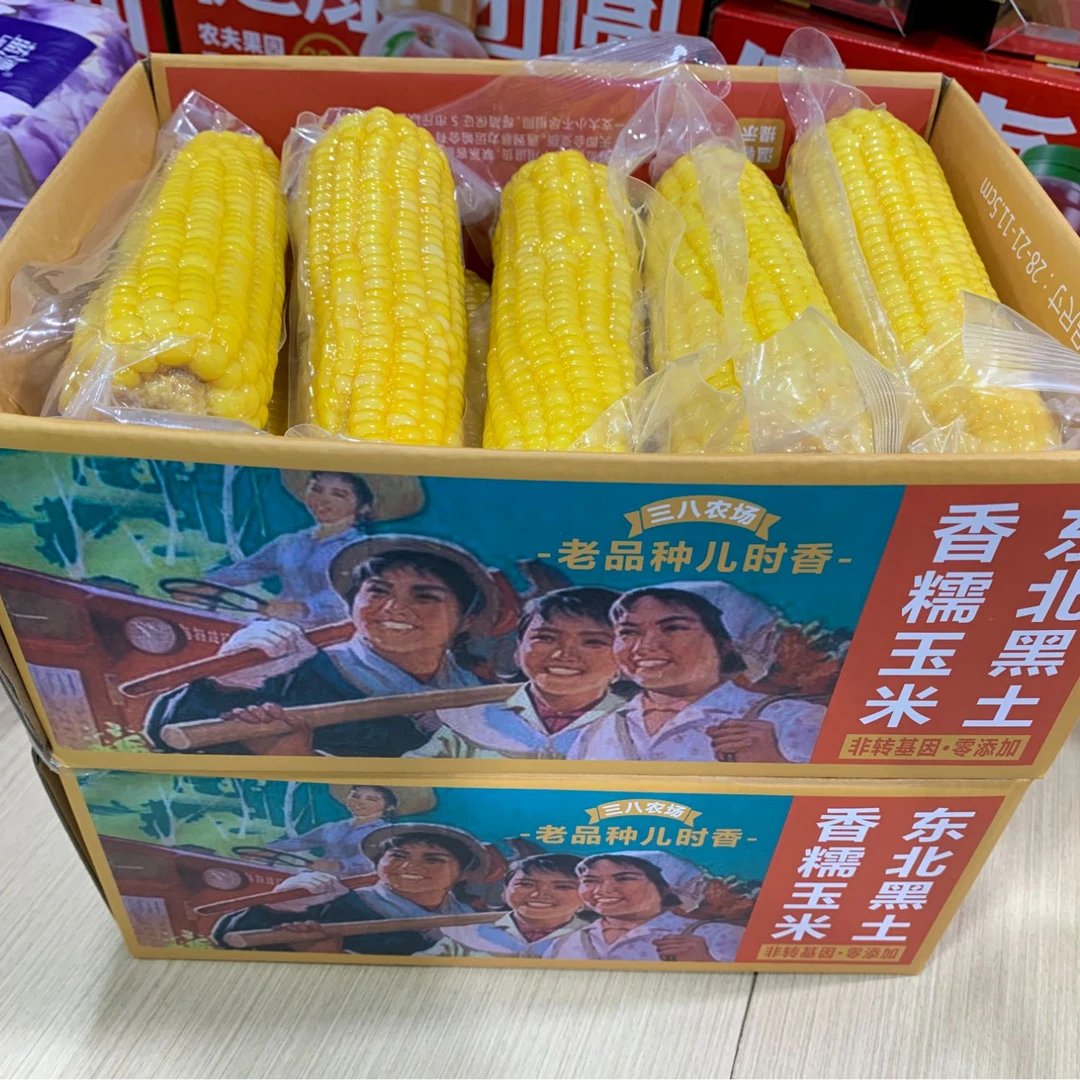 两箱共16根【三八农场】2024新东北黄糯玉米、透明包装 非转基因