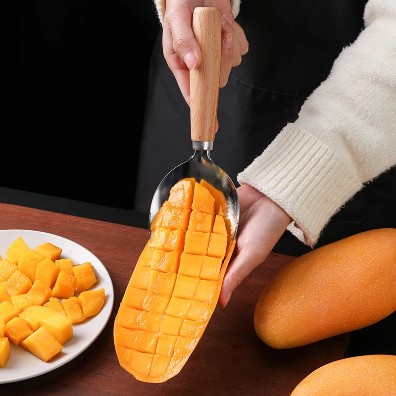 芒果刀不锈钢水果捞专用工具挖水果勺子水果分离切丁块芒果去核器