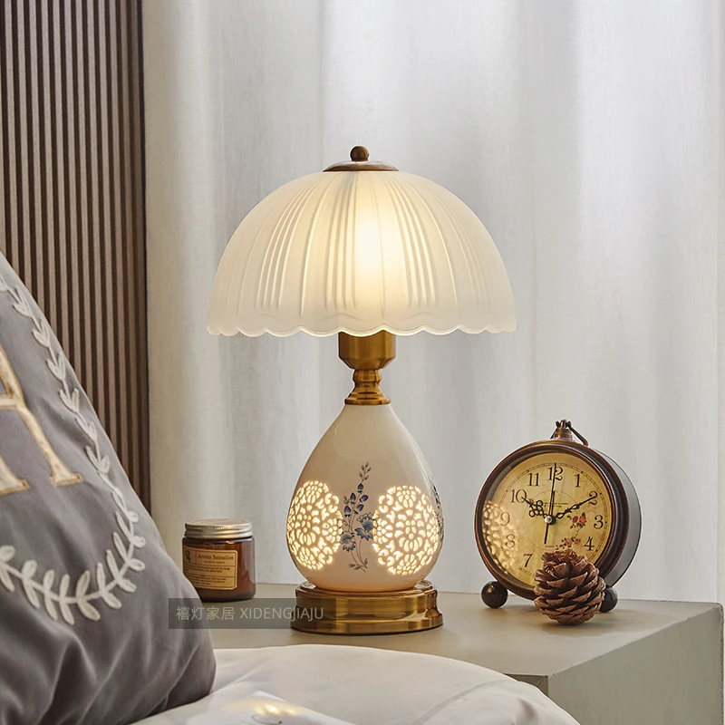 【禧灯家居】家用卧室床头柜简约现代结婚复古灯装饰灯玻璃陶瓷家用