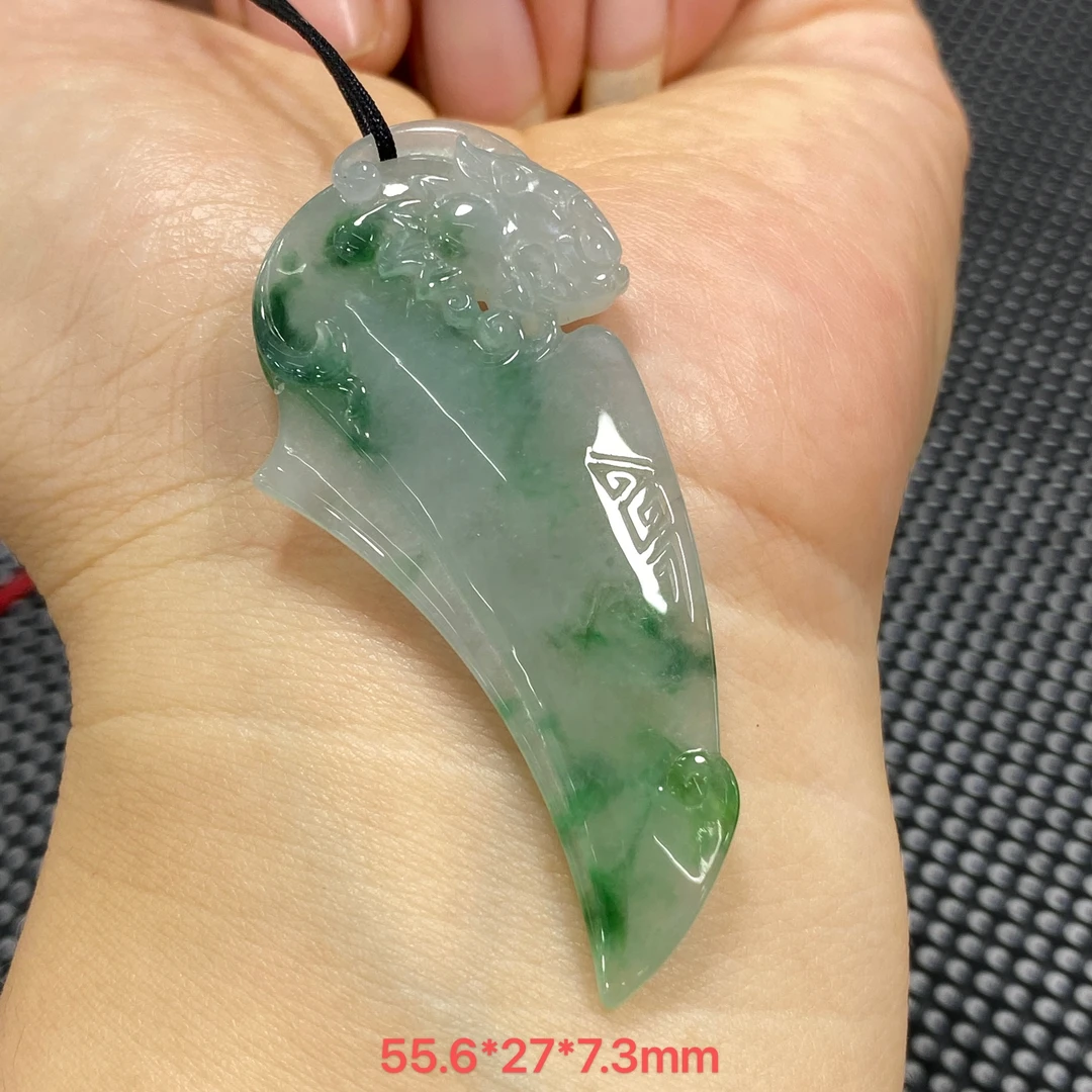 缅甸翡翠A货飘绿花斧头府上有财挂件吊坠项链包邮时尚镶嵌天然