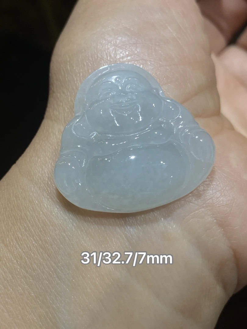 缅甸翡翠A货细糯化佛公吊坠挂件项坠笑佛天然玉石精雕刻包邮证书