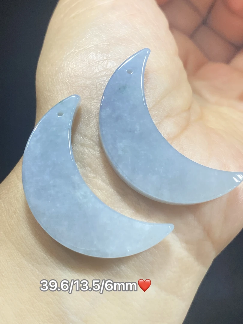 缅甸翡翠A货半月牙吊坠一对挂件颈饰天然复古时尚包邮证书