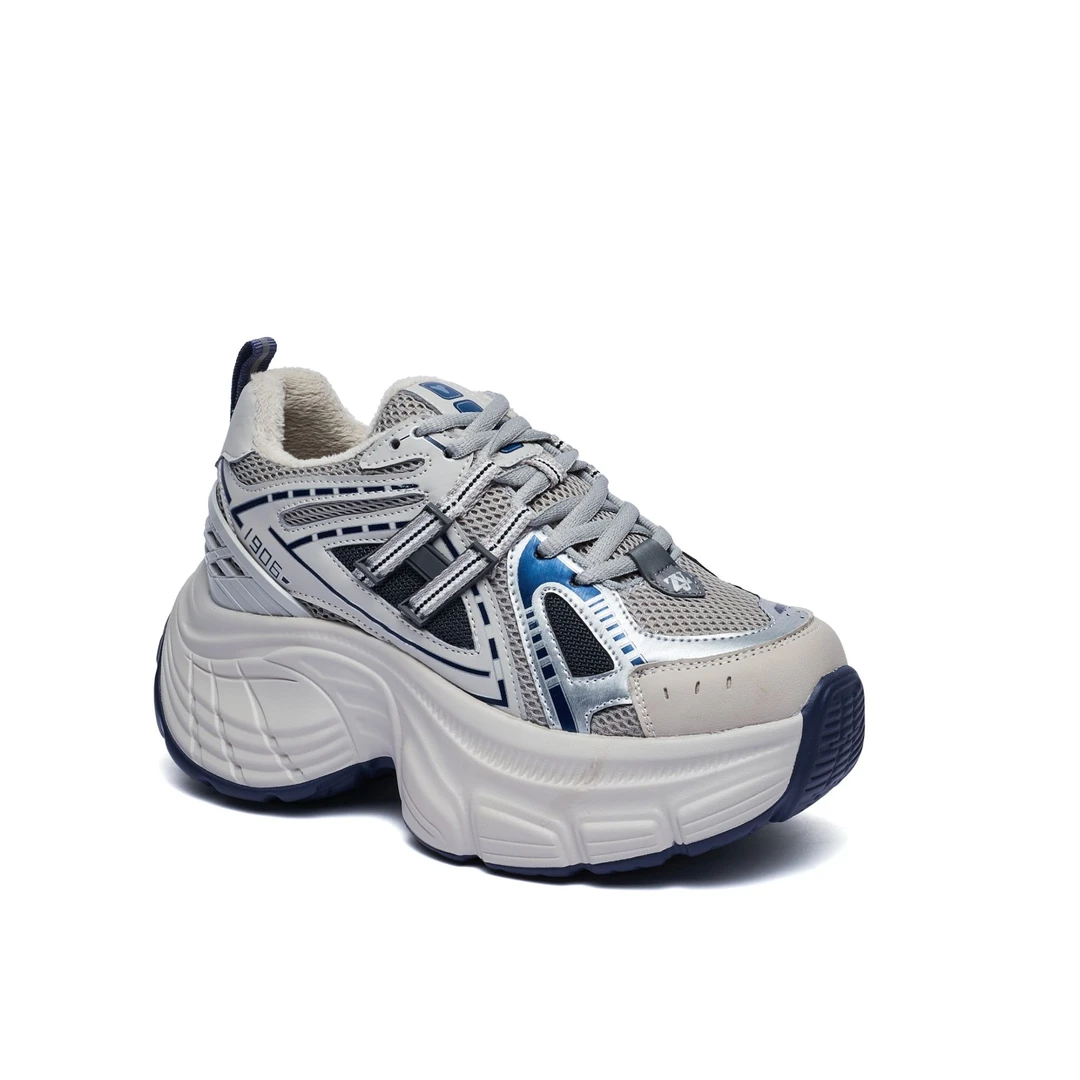 【蓝鲸】9.5CM 2024年新款系带加绒厚底老爹鞋女 H008-1R