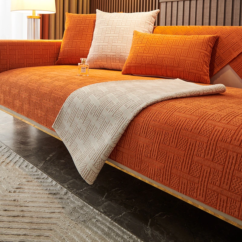 雪尼尔沙发垫四季通用布艺简约现代中式沙发套罩盖布靠背巾防猫抓