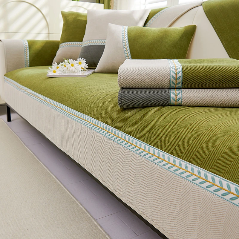 雪尼尔沙发垫四季通用极简风防滑布盖布皮沙发套罩坐垫靠背巾美式