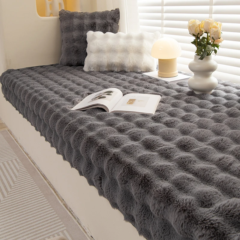 飘窗垫窗台垫冬季兔毛绒加厚防滑灰色耐脏榻榻米垫简约现代可定做