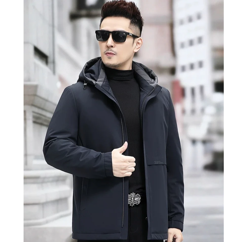 【B羽绒服集合】男士冬季加厚保暖羽绒服外套中长连帽黑色商务