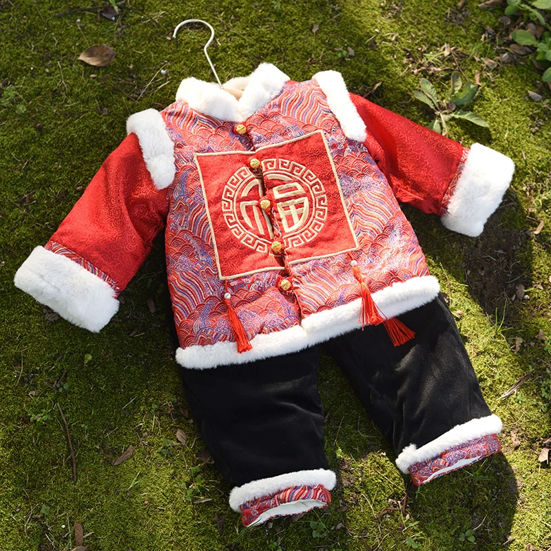 加厚【福气满满】婴幼儿童拜年服新年宝宝周岁礼服男喜庆过年服唐装