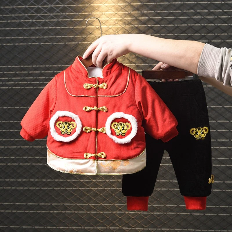 周岁礼服男宝宝拜年服冬季新款儿童加厚新年装喜庆唐装两件套R223