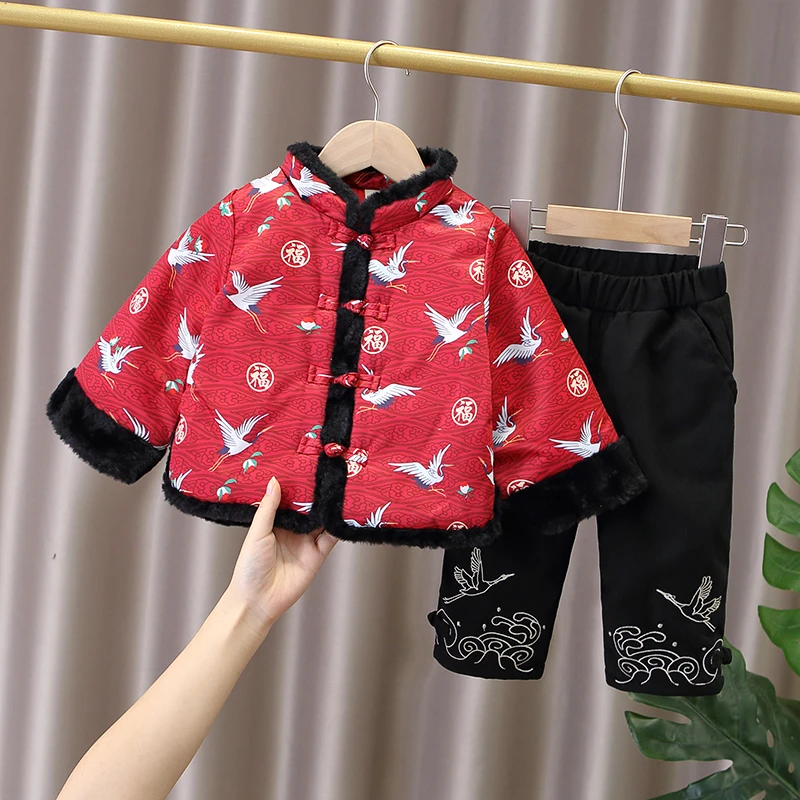 男童唐装洋气儿童拜年服喜庆婴儿汉服两件套宝宝冬季周岁礼服套装