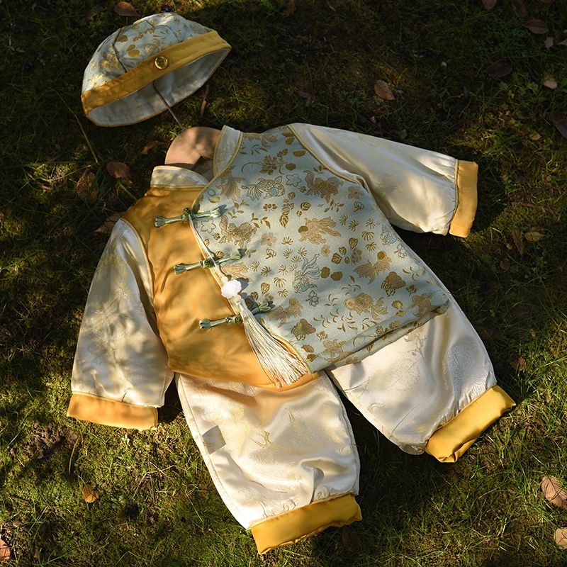 【薄绒】婴儿冬衣服男宝宝套装中式周岁礼服儿童唐装新年服过年拜年