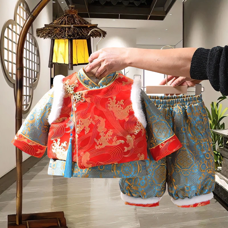 宝宝周岁礼服新年衣服儿喜庆中国风拜年服唐装男童过新年服装R668
