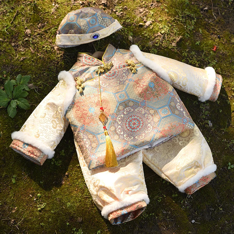 冬款【金玉锦绣】男童冬款周岁加厚衣服婴幼儿童抓周礼服过年拜年服