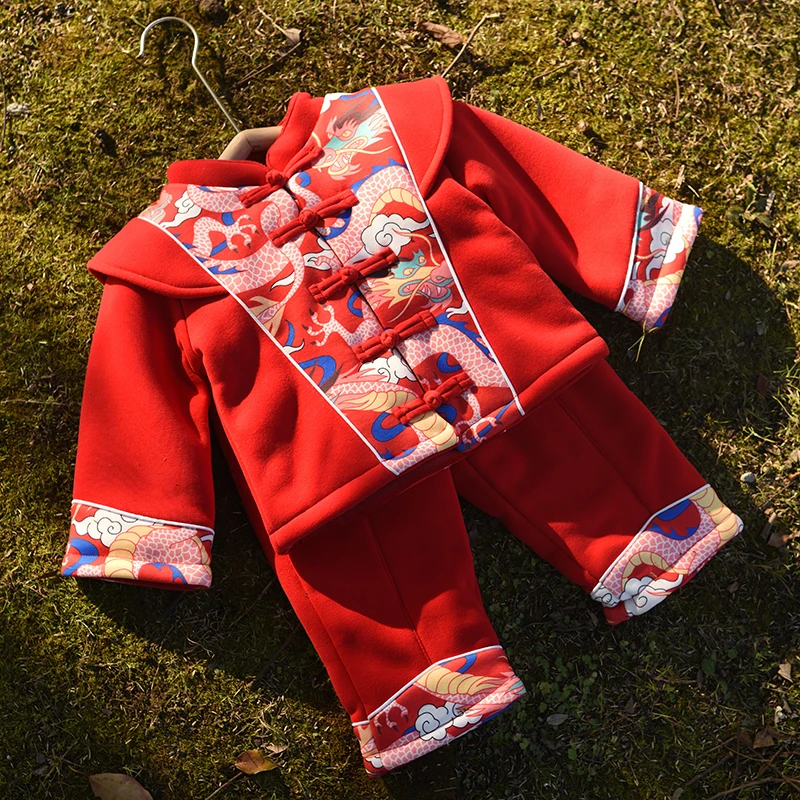 婴儿冬季套装红色抓周宴新年服衣服唐装男宝宝服男童中国风拜年