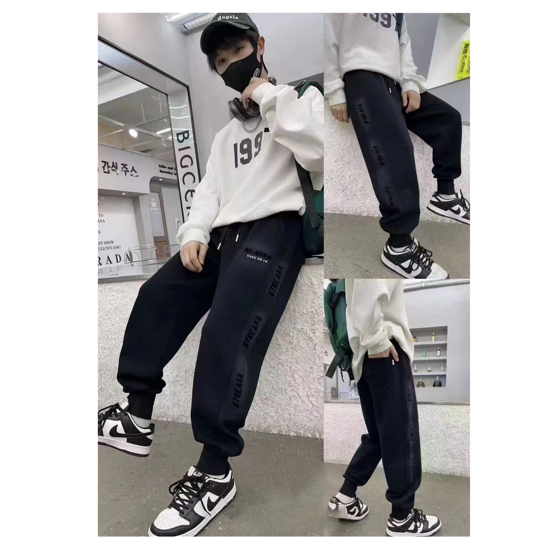 男童春秋款裤子2024新款砂洗百搭运动裤宽松潮款中大童休闲裤