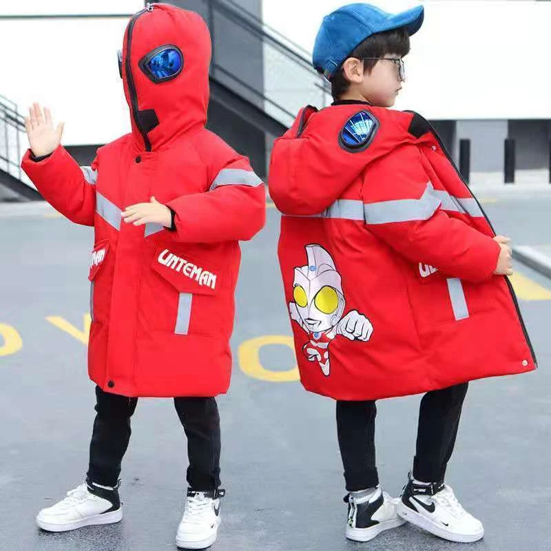 2023冬季新款男童奥特曼衣服加厚儿童中长款棉服中大童棉袄