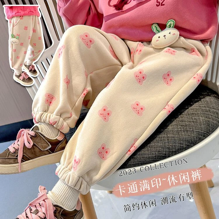 女童加绒裤子秋冬外穿休闲长裤2023新款冬季加厚一体绒韩版卫裤潮