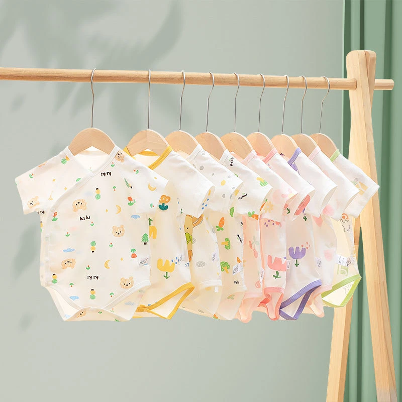 婴儿连体衣夏季宝宝穿面薄款哈衣婴幼儿短袖爬服新生儿三角包屁衣