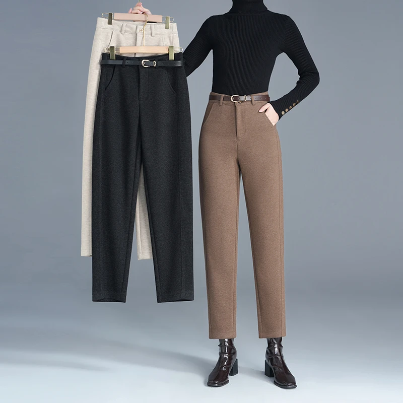 羊毛呢裤子女秋冬季保暖小脚西装裤2024新款小个子显瘦休闲哈伦裤