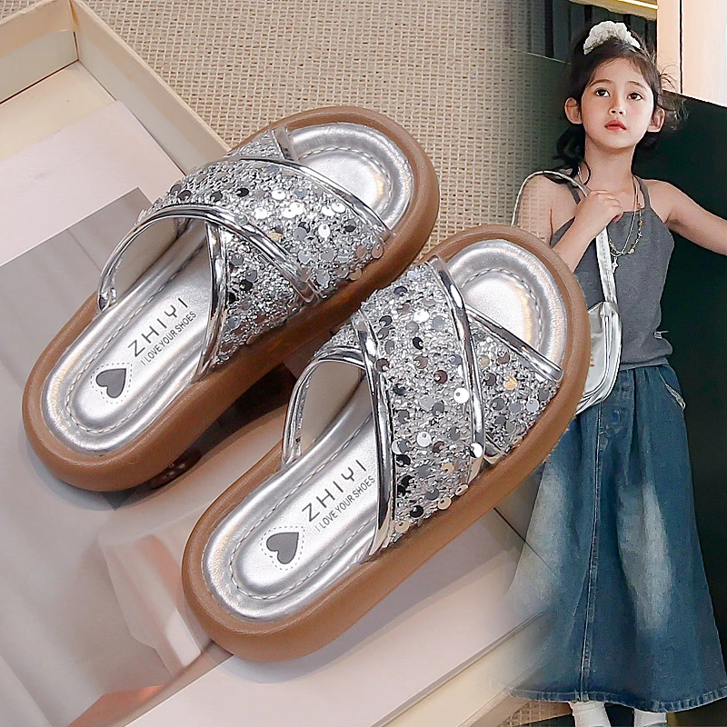 女童拖鞋夏季儿童亲子款小女孩公主鞋软底防滑沙滩亮片凉拖鞋025