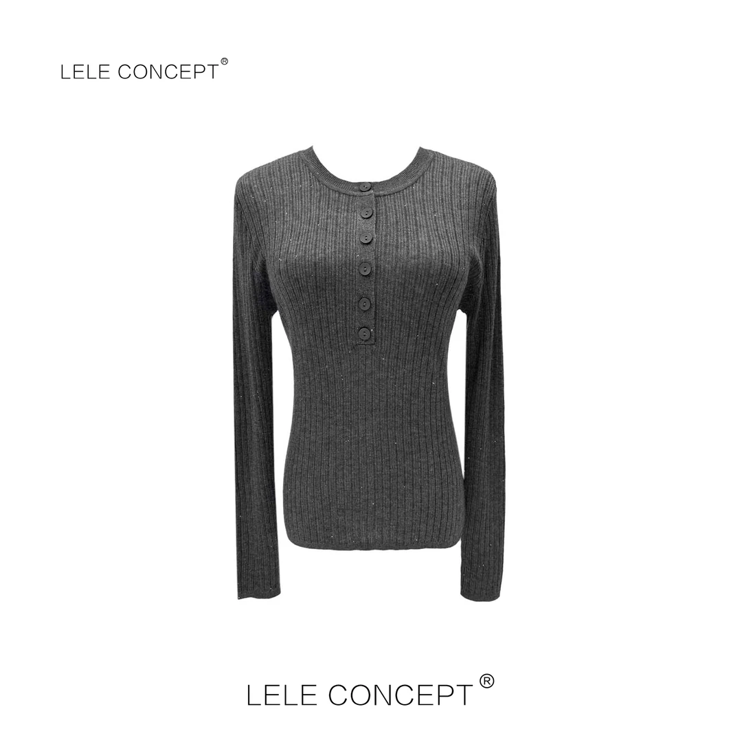LELE CONCEPT丨「漾」时尚气质亮线百搭多色一排扣打底衫S0633