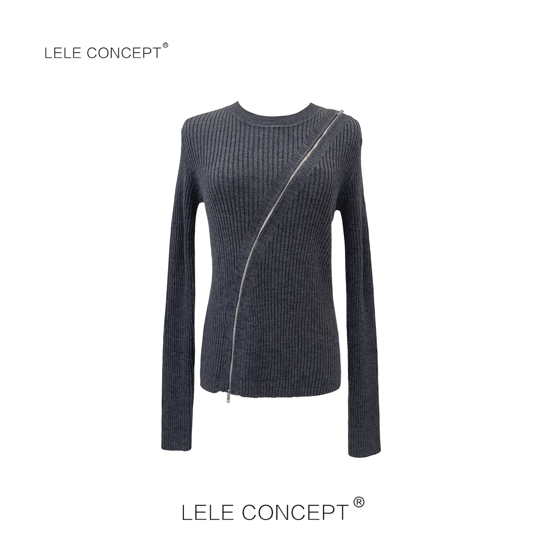 LELE CONCEPT｜「漾」斜拉链装饰针织毛衫个性别致打底S0581