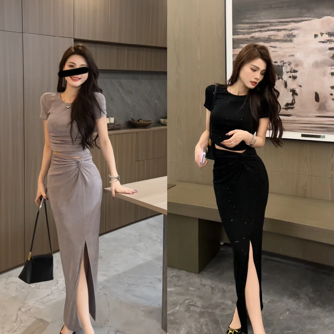 【大婷婷】2025新款闪亮亮套装裙感短袖T恤两件套时尚气质DT0163