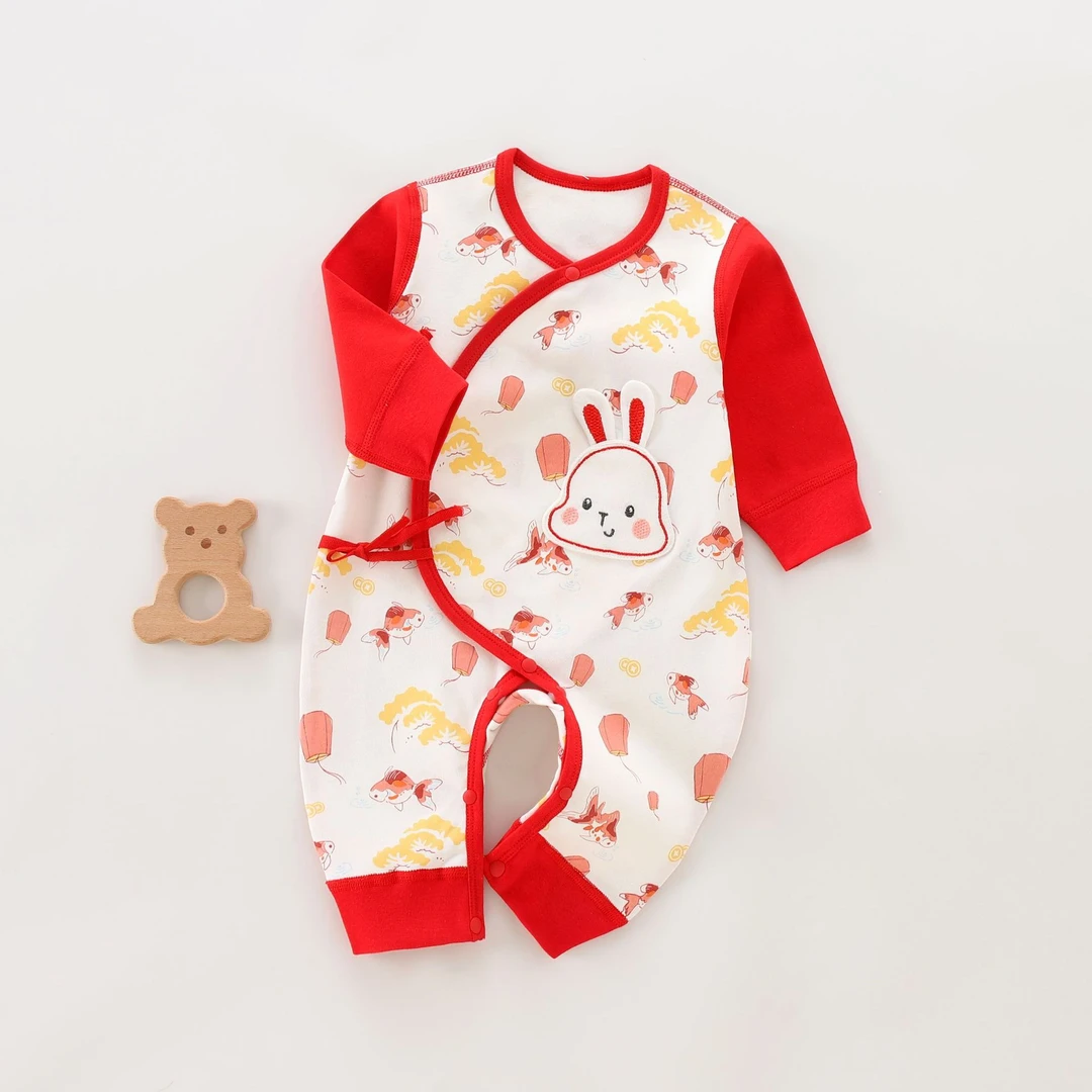 兔年宝宝新生婴儿衣服冬季打底纯棉连体衣初生宝宝系带和尚服春秋