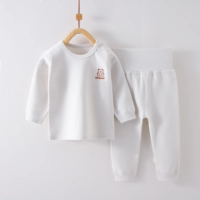 婴幼儿肩扣舒绒高腰护肚套装秋衣秋裤加厚保暖秋冬内衣男童女童