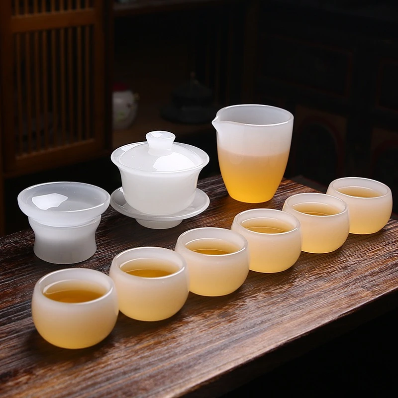 琉璃功夫茶具套装中式家用玻璃客厅轻奢茶杯茶盘盖碗办公室
