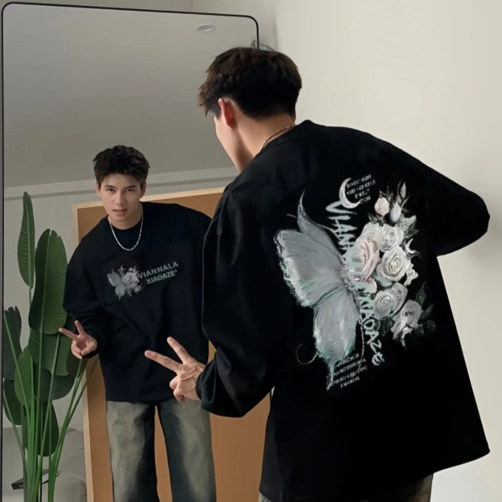 气质长袖T恤男生痞帅高级秋冬新款潮流体恤内搭男士帅气百搭休闲