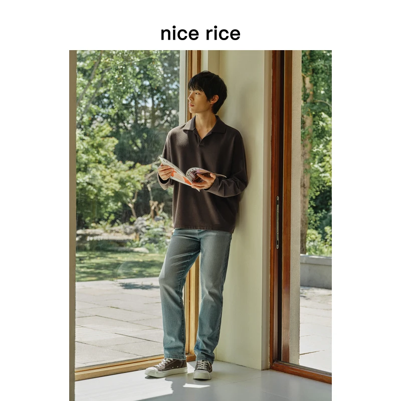 nice rice好饭 秋季亲肤水洗做旧11.5盎司直筒牛仔裤男款NGQ13005