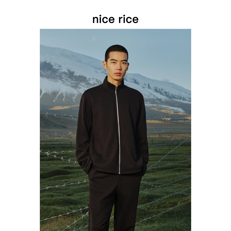 nice rice好饭 冬季430G棉毛混纺立领开衫休闲针织外套NGD06056