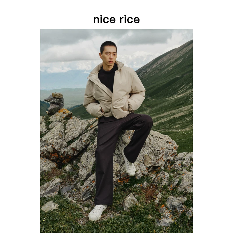 nice rice好饭 冬季新品棉氨斜纹微弹撞钉直筒休闲长裤NGD11016