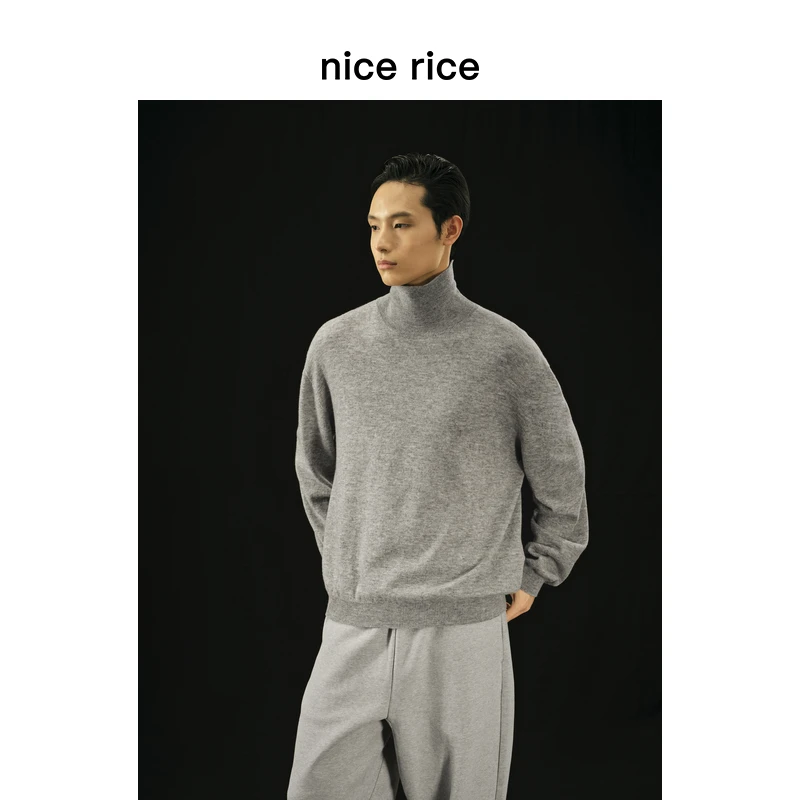 nice rice好饭 r.系列简约全羊毛纱线直身休闲高领毛衣NGD05074