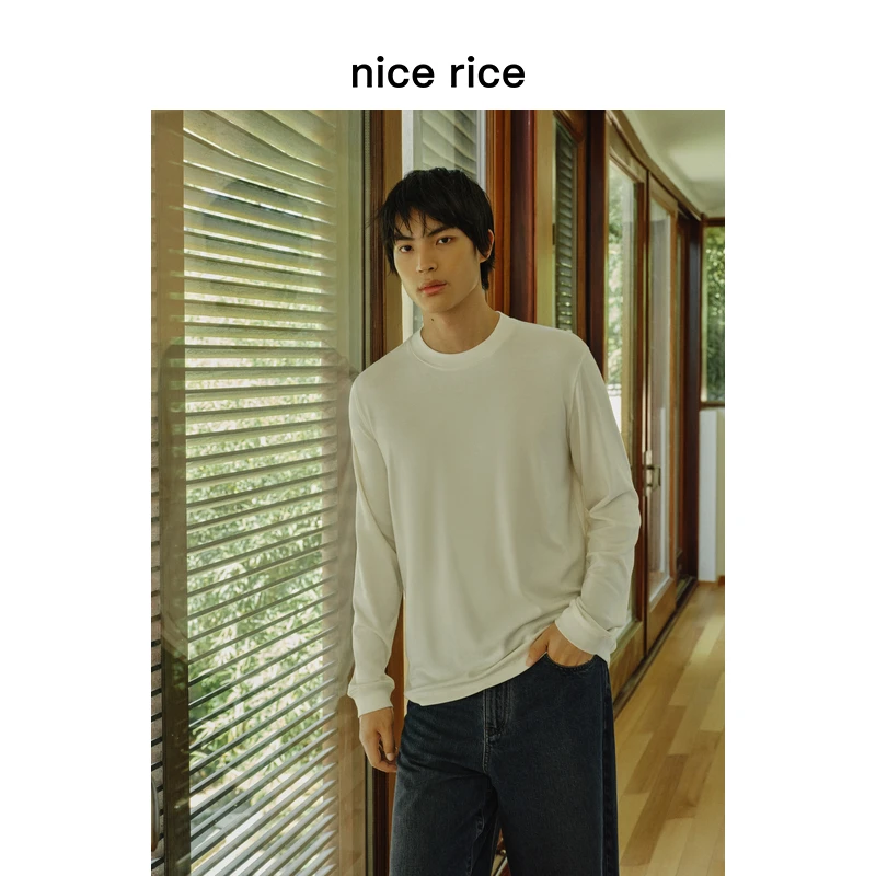 nice rice好饭 莫代尔混纺220G双面布微弹修身长袖T恤NGD02095