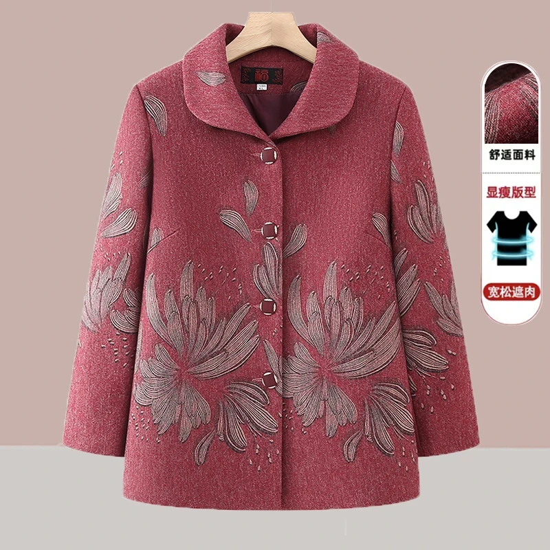 2024中老年女装妈妈装春装外套老年人奶奶春秋款翻领长袖洋气上衣