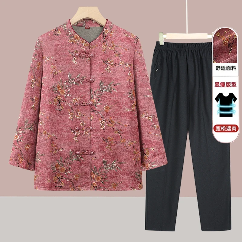 中老年人秋装女薄外套奶奶立领上衣妈妈新款盘扣衬衫婆婆春秋衣服