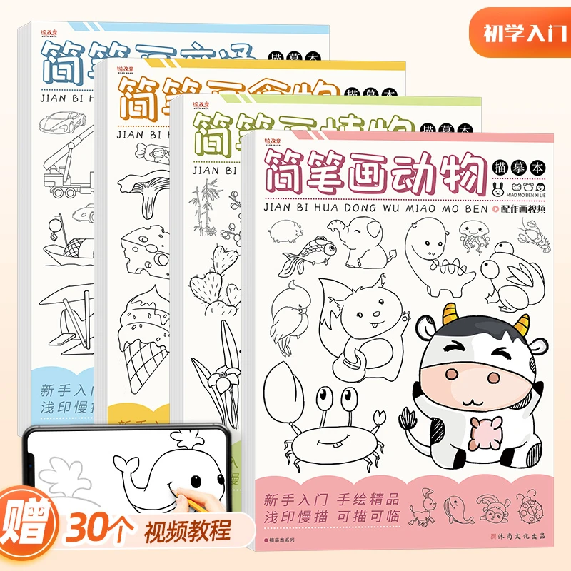简笔画动物植物食物交通描摹本临摹儿童手绘入门画画启蒙画本画册
